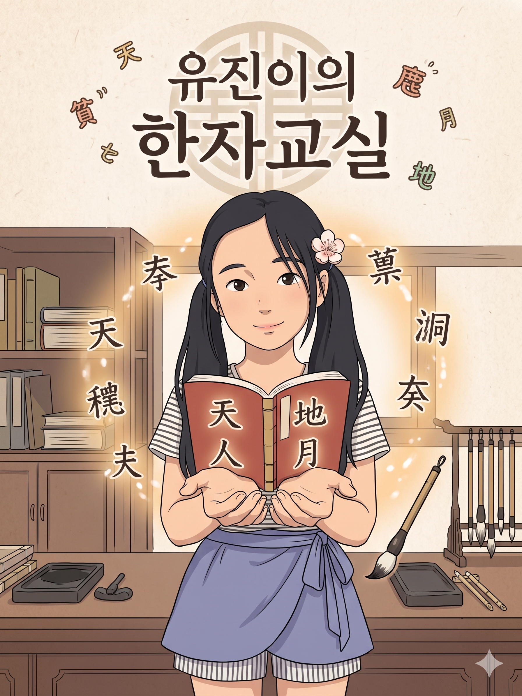 유진이의 한자교실 — 책을 든 소녀와 떠다니는 한자들